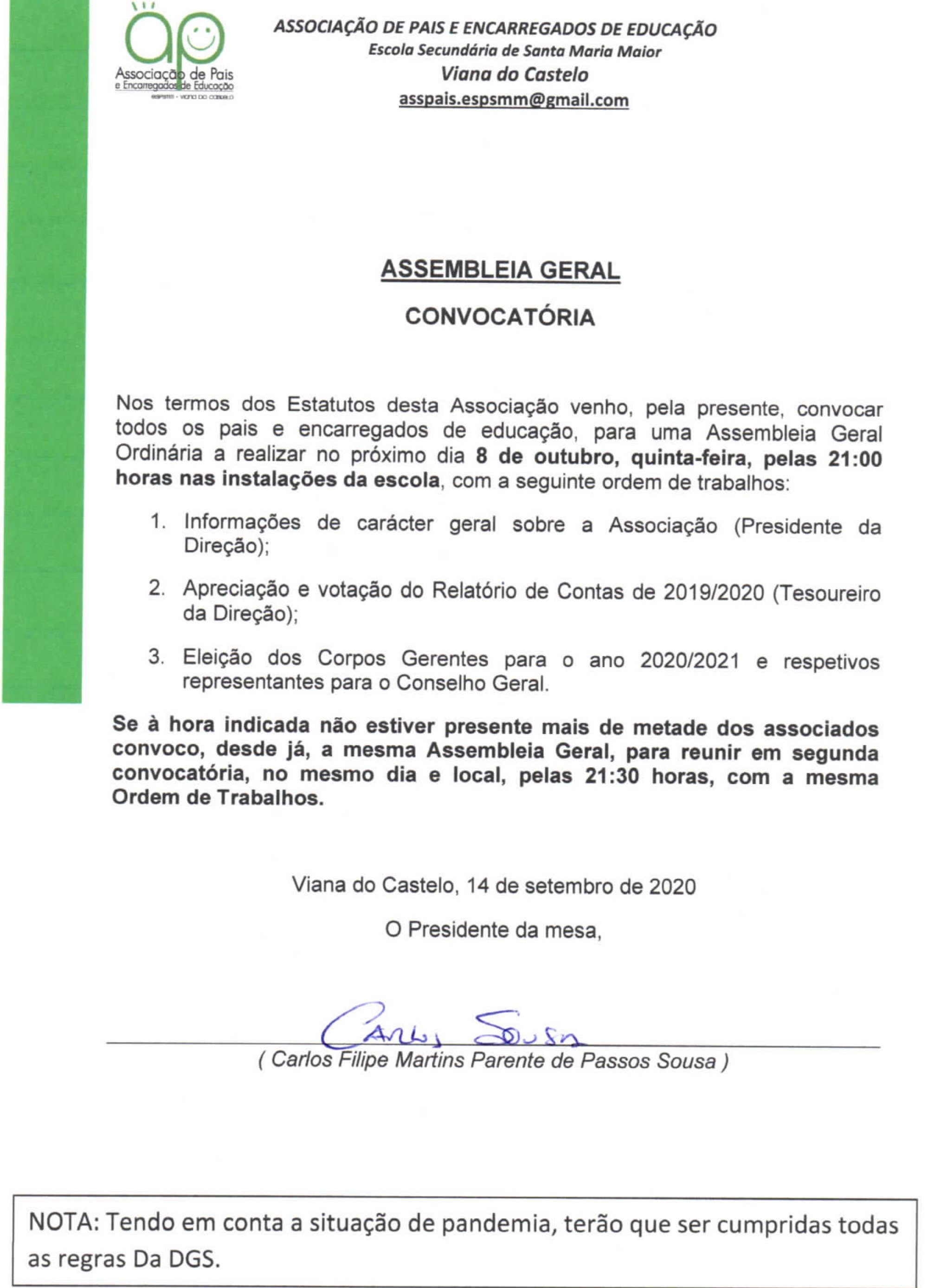 Convocatória Assembleia Geral A.Pais EsMaior